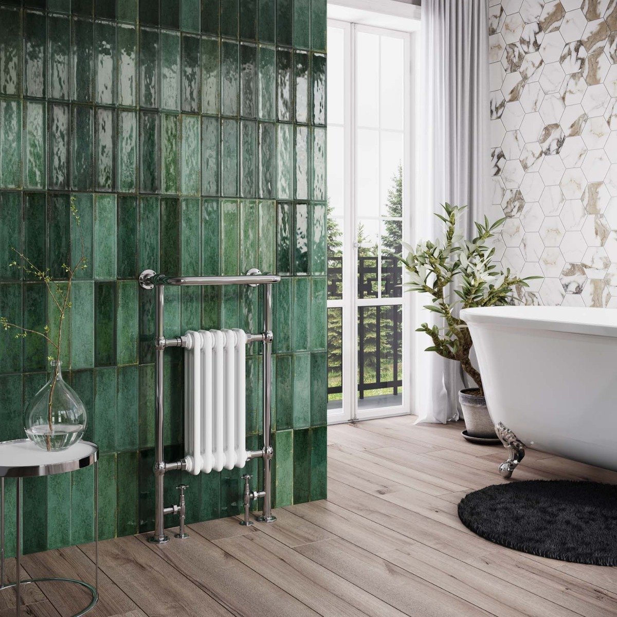 Hive White and Chrome Heated Towel Rail 938x500mm