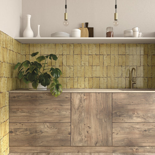 Monza Ocre Yellow Glossy Porcelain Brick Tile 65x200mm