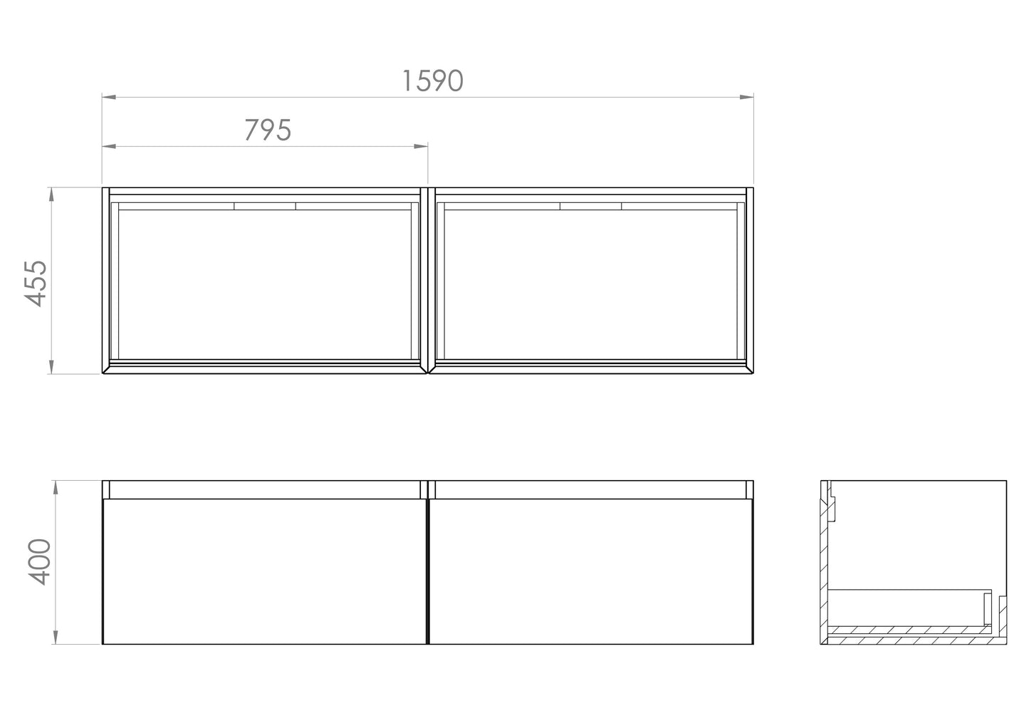 Saneux 160cm Kit - 2 x 80cm Wall Mounted Unit & 160cm Countertop