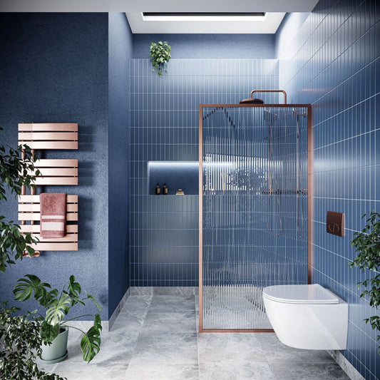 Amien Brushed Bronze Framed Fluted Glass Shower Screen 980mm