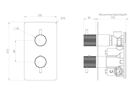 Saneux COS 2 Way shower plate & Shrouds - Portrait - Chrome