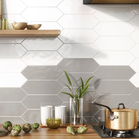 Clearance Tiles Pixagon Grey Gloss Ceramic Tile 100x300mm