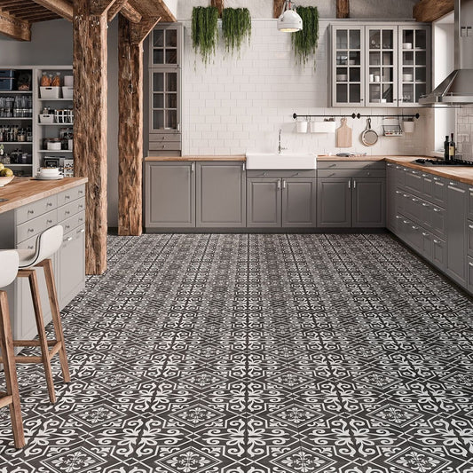Xabia Black Reverse Patterned Matt Porcelain Tile 452x452mm