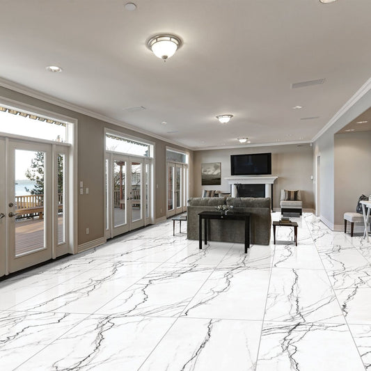 Sektor White Marble Uniglow Porcelain Tile 1200x600mm
