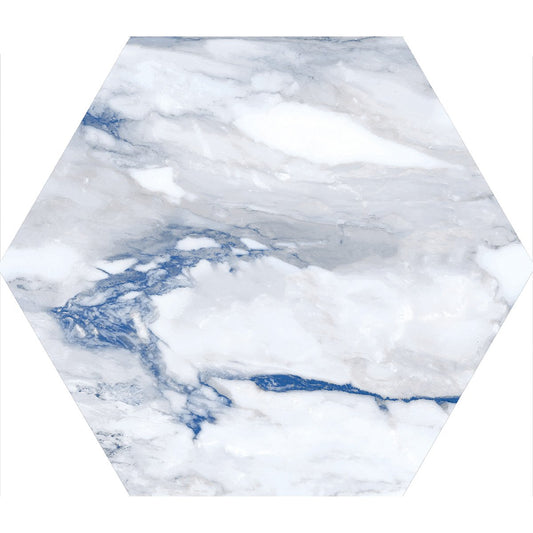 Charlie Blue Hex Marble Matt Porcelain Tile 290x258mm