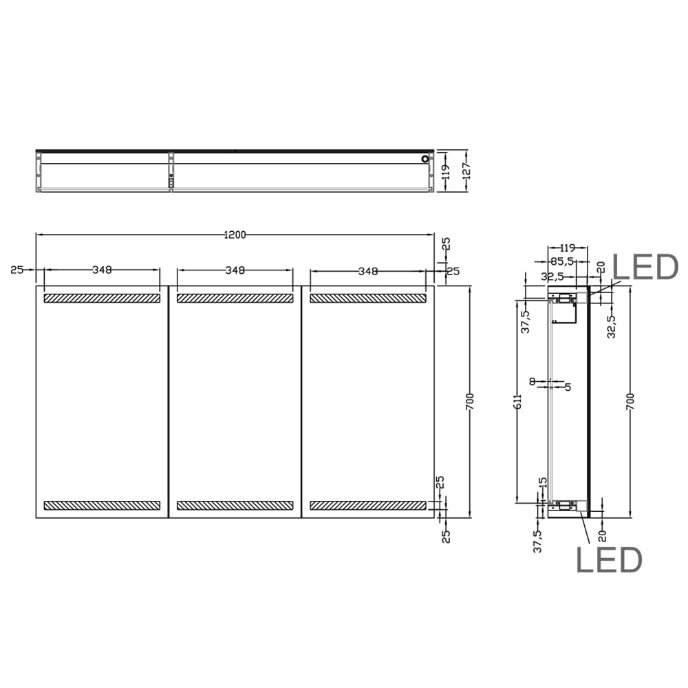 Corton LED Mirrored Wall Cabinet 700x1200mm