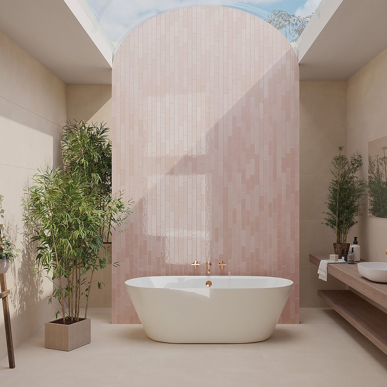 Domingo Rosa Glossy Porcelain Brick Tile 50x250mm