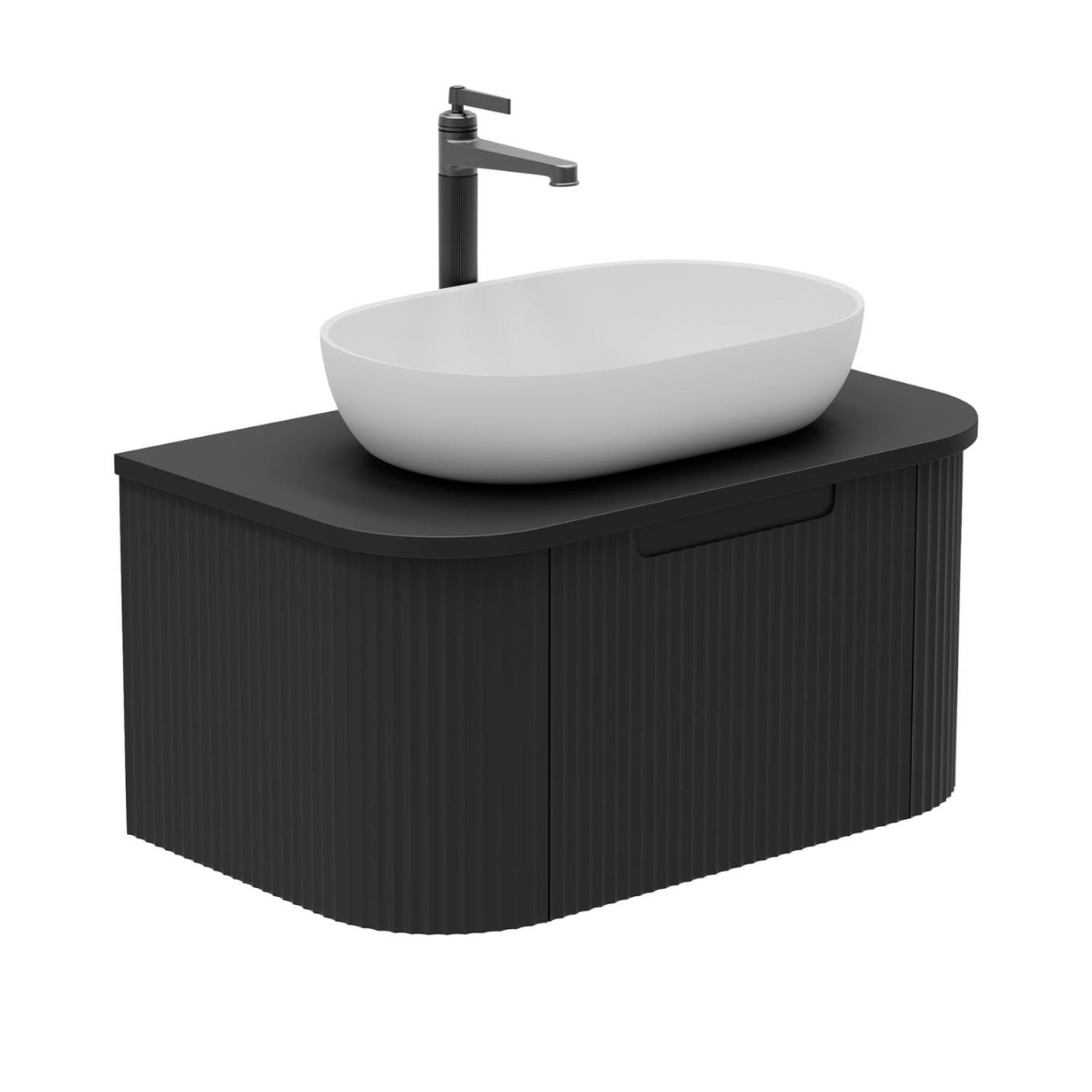 Soar Ribbed Black Wall Hung Vanity Unit and Black Worktop 750mm ...