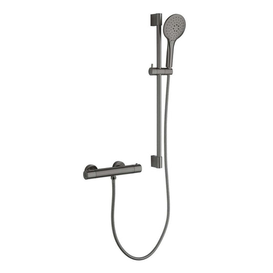 Aden Gunmetal Round Exposed Thermostatic Bar Valve & Slide Rail Shower Kit