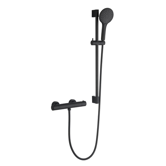 Aden Black Round Exposed Thermostatic Bar Valve & Slide Rail Shower Kit
