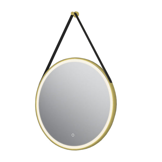 Talon Matt Gold Round LED Mirror with Belt Strap