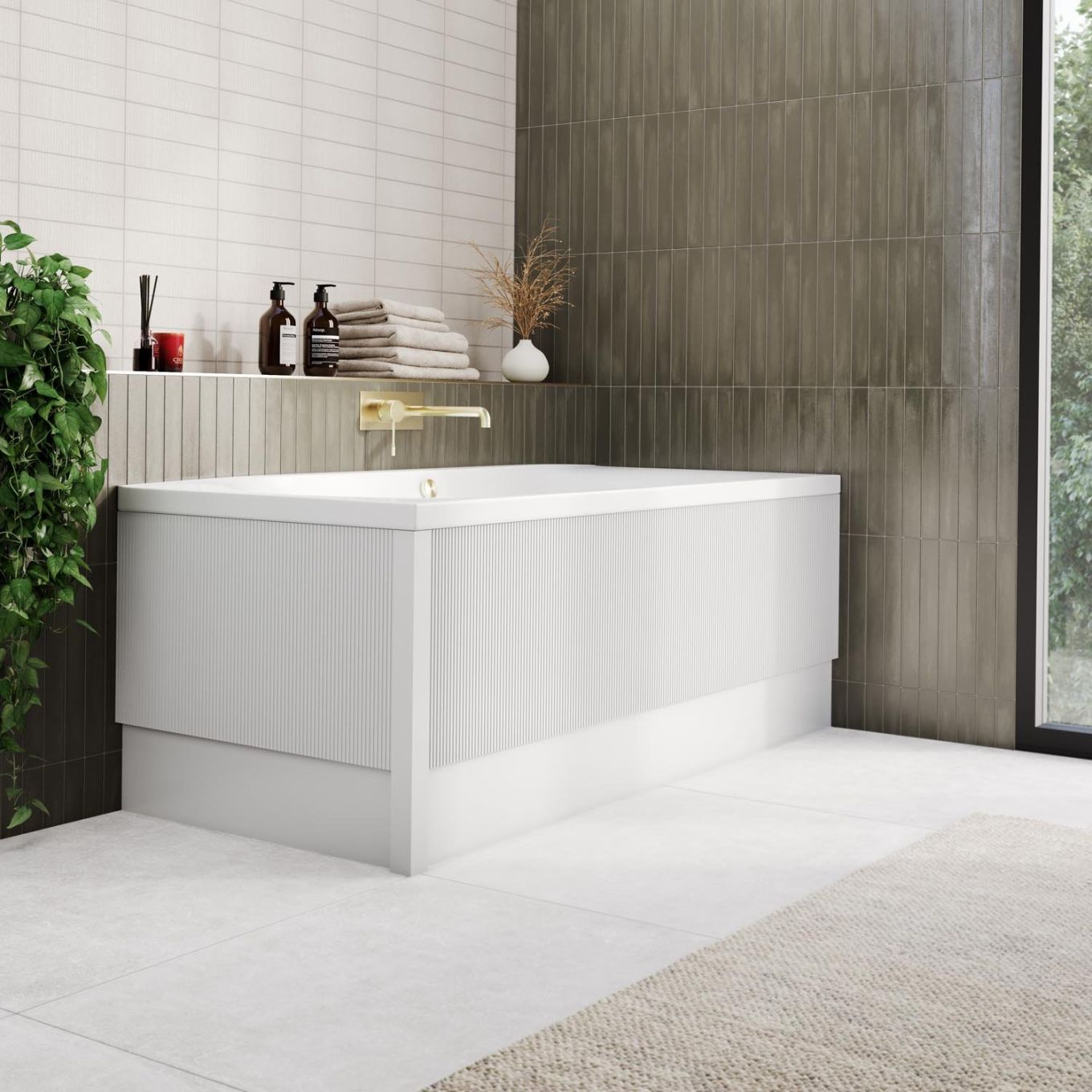 Bryce Ribbed White End Bath Panel with Corner Post 800mm