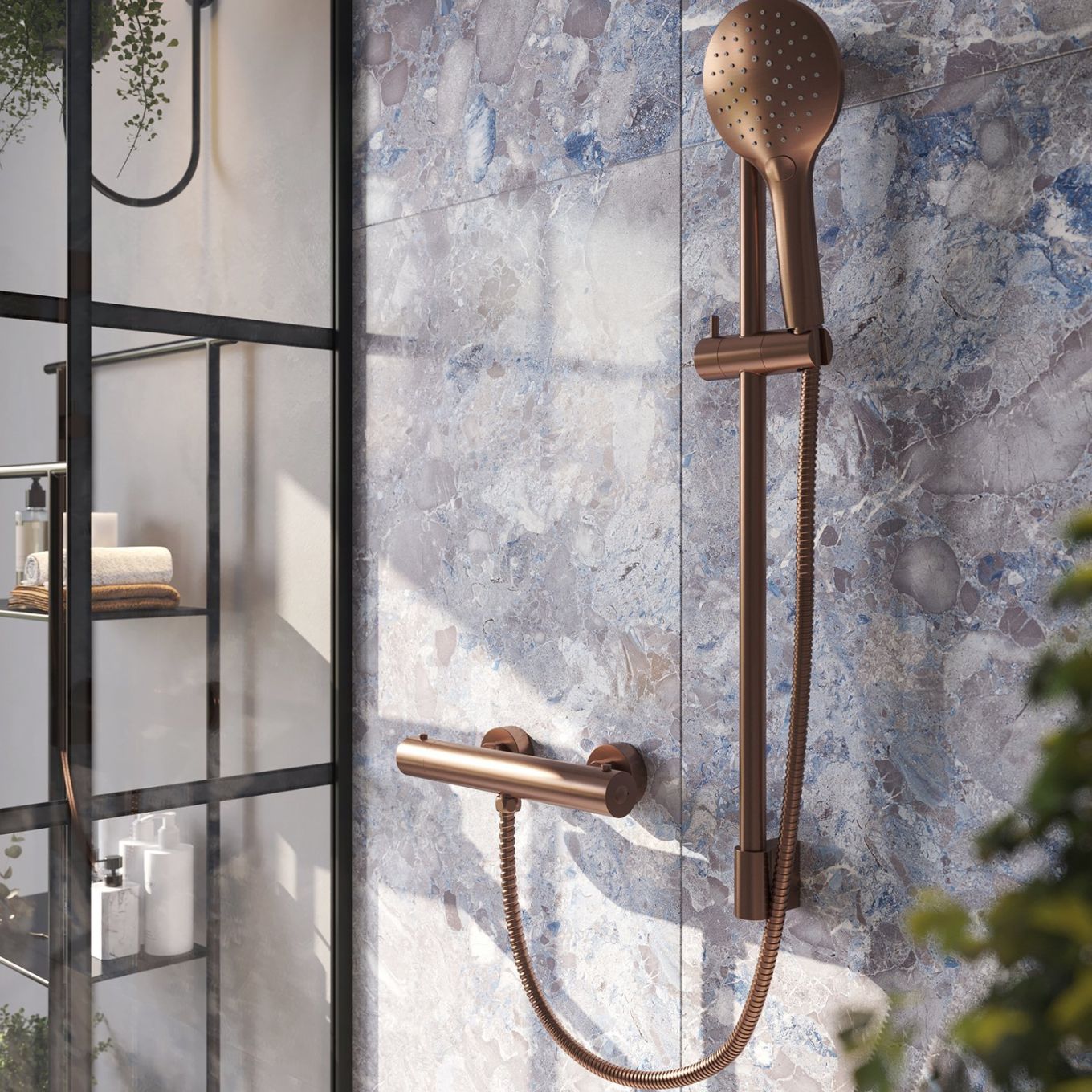 Aden Bronze Round Exposed Thermostatic Bar Valve & Slide Rail Shower Kit