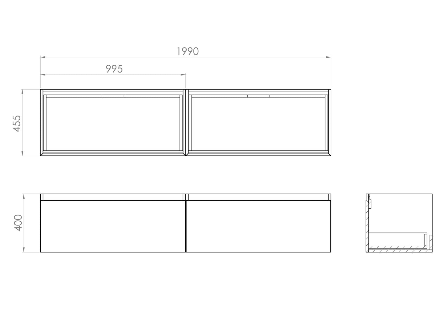 Saneux UNI 200cm Kit - 2 x 100cm 1 Drawer Wall Mounted Unit & 200cm Countertop - Matte Anthracite