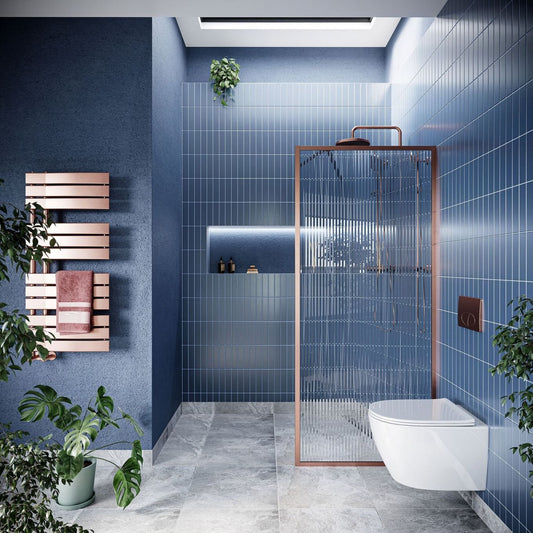 Amien Brushed Bronze Framed Fluted Glass Shower Screen 880mm
