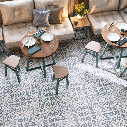 Xabia Blue Patterned Matt Porcelain Tile 452x452mm