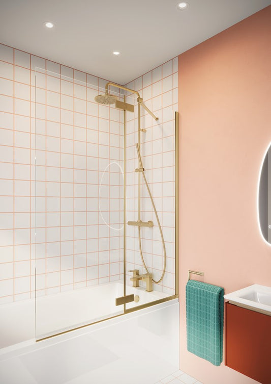 Clear 6 Hinged Bath Screen 1150 Brushed Brass