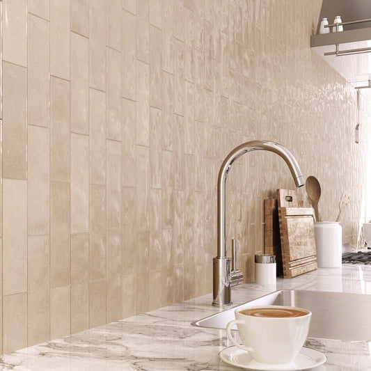 Napoli Beige Gloss Porcelain Brick Tile 200x65mm