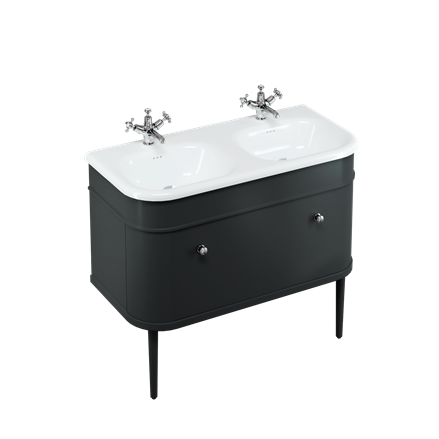 Chalfont 1000mm Single Drawer Unit with Natural Stone Roll Top Basin - Matt Black