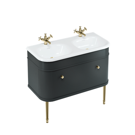 Chalfont 1000mm Single Drawer Unit with Natural Stone Roll Top Basin - Matt Black