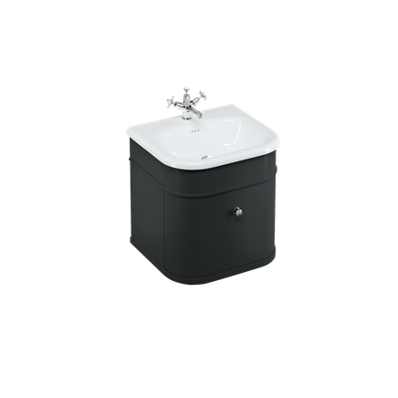 Chalfont 550mm Single Drawer Unit with Natural Stone Roll Top Basin - Matt Black