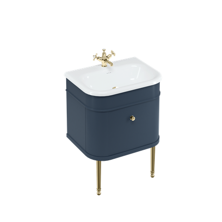 Chalfont 650mm Single Drawer Unit with Natural Stone Roll Top Basin - Blue