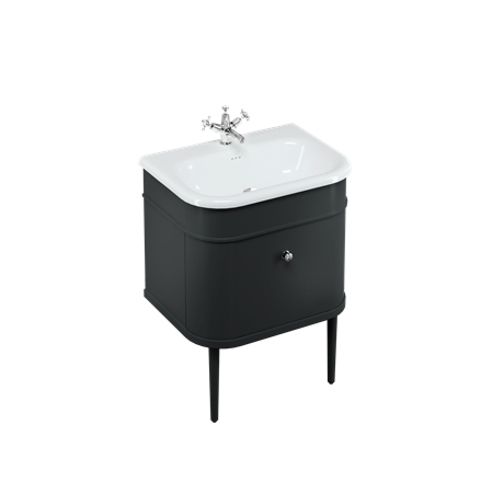 Chalfont 650mm Single Drawer Unit with Natural Stone Roll Top Basin - Matt Black