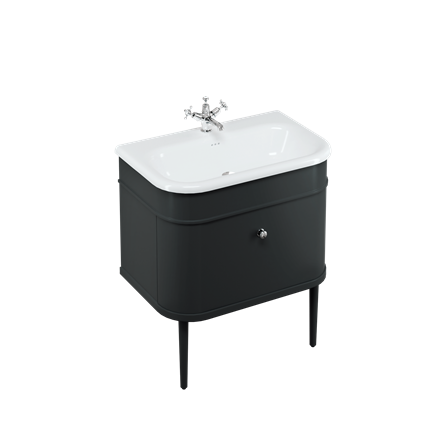 Chalfont 750mm Single Drawer Unit with Natural Stone Roll Top Basin - Matt Black