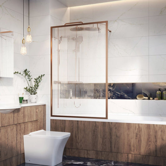 Amien Framed Fluted Glass Bath Screen Brushed Bronze 1500x800mm