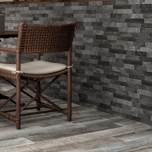 Odessa Black Brick Effect Porcelain Tile 80x442mm