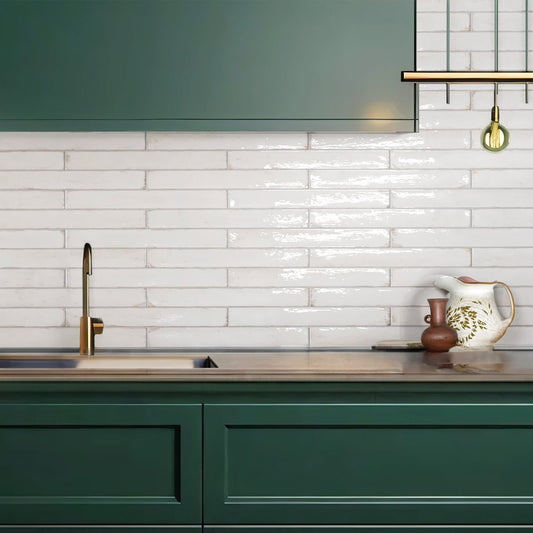 Capri White Gloss Ceramic Brick Tile 400x50mm