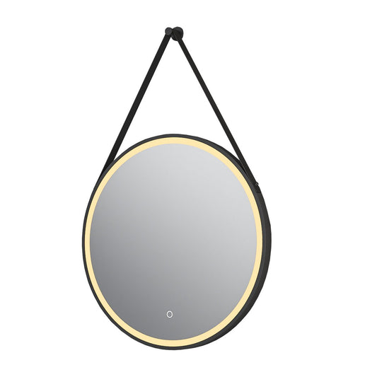 Talon Matt Black Round LED Mirror with Belt Strap