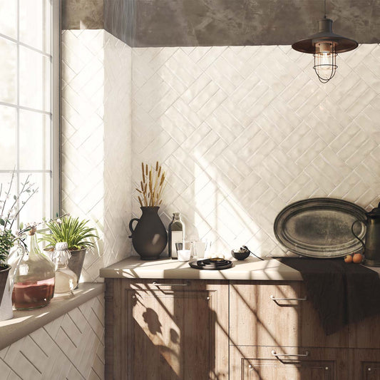Borneo Soft White Crackle Gloss Porcelain Tile 65x200mm