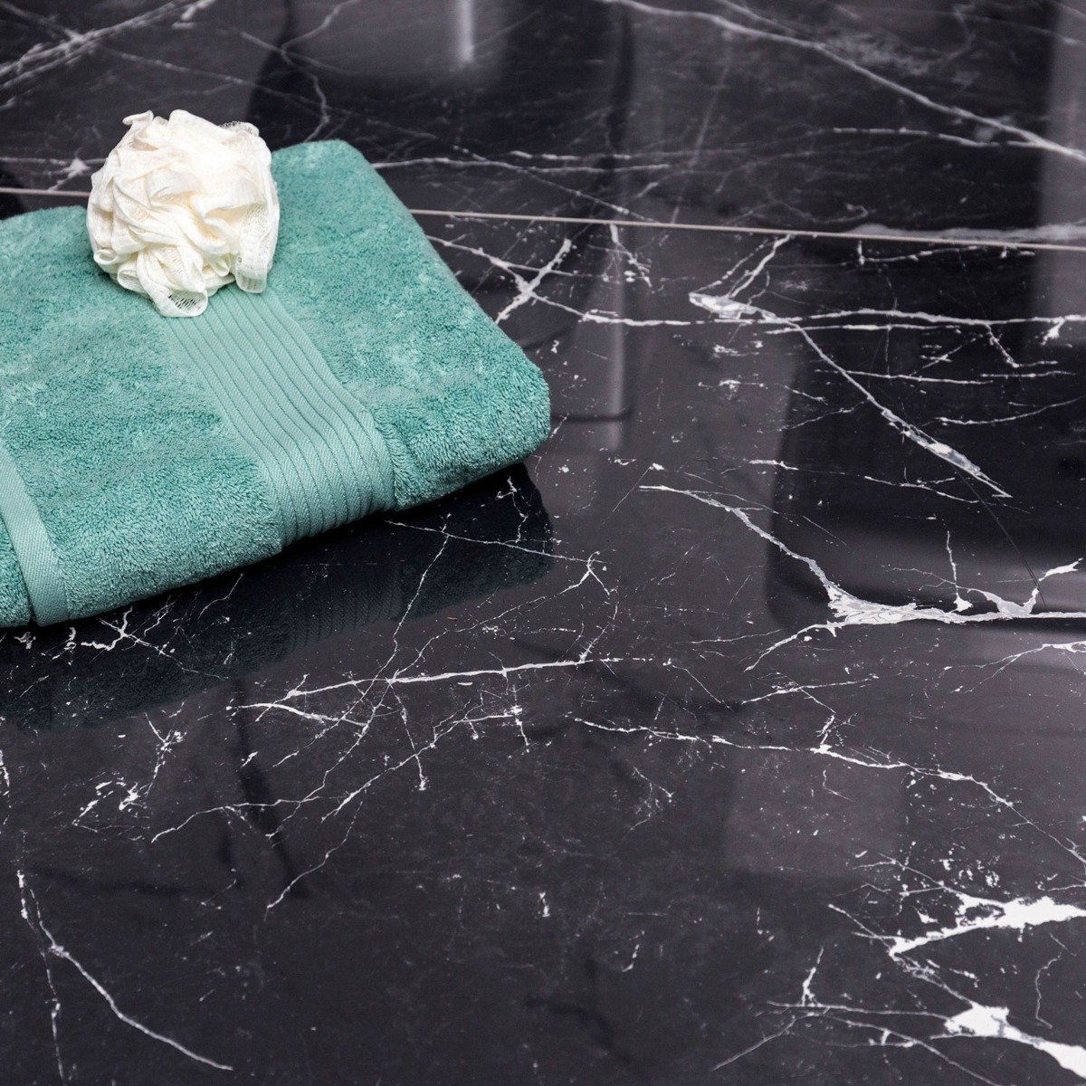 Glacier Black Marble Gloss Porcelain Tile 900x900mm