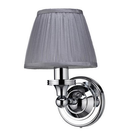 Burlington LED Bathroom Round Wall Light with Chrome Base & Silver Chiffon Shade