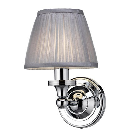 Burlington LED Bathroom Round Wall Light with Chrome Base & Silver Chiffon Shade