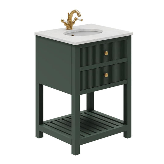 Addison Ribbed Green Floor Standing Vanity Unit 600mm