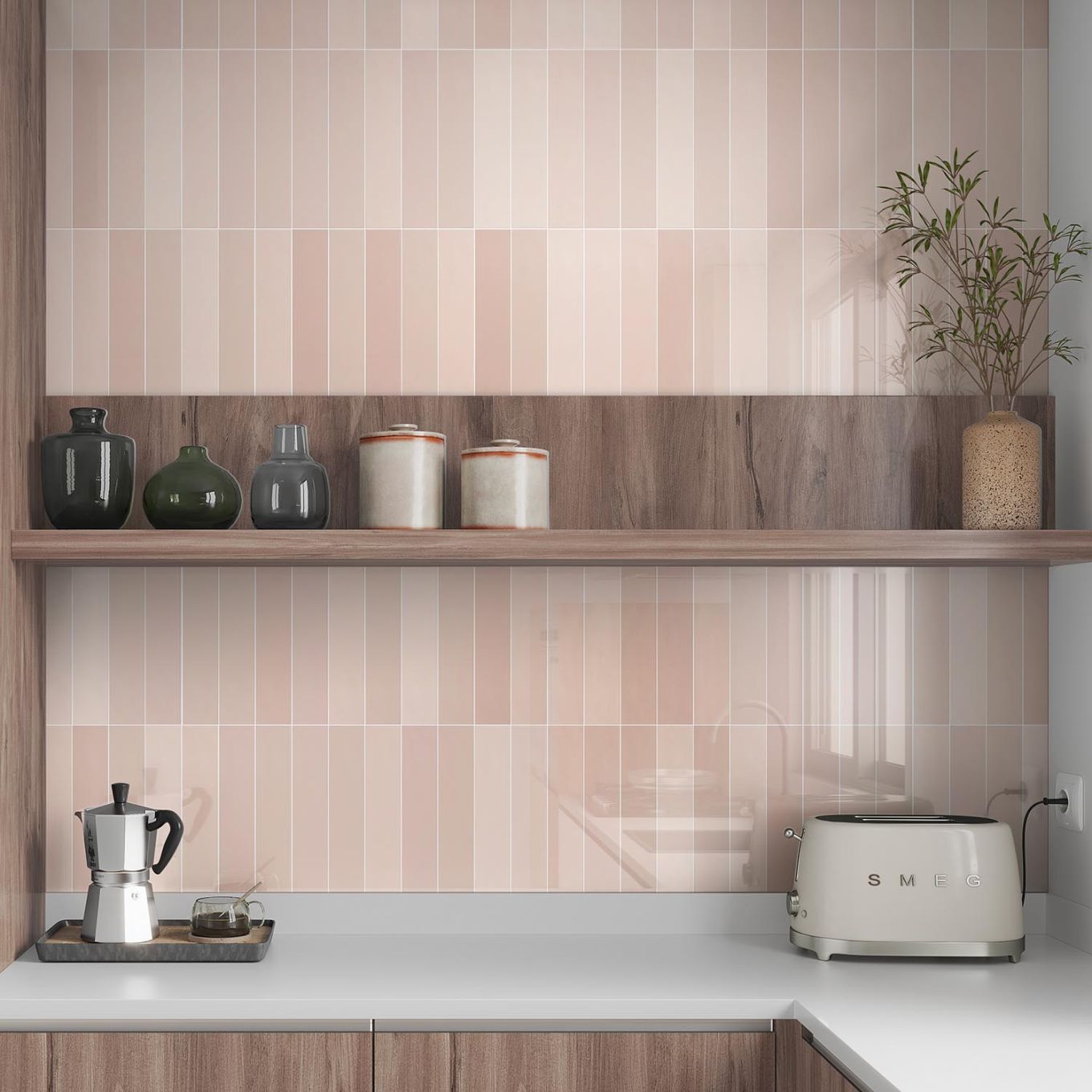 Domingo Rosa Glossy Porcelain Brick Tile 50x250mm