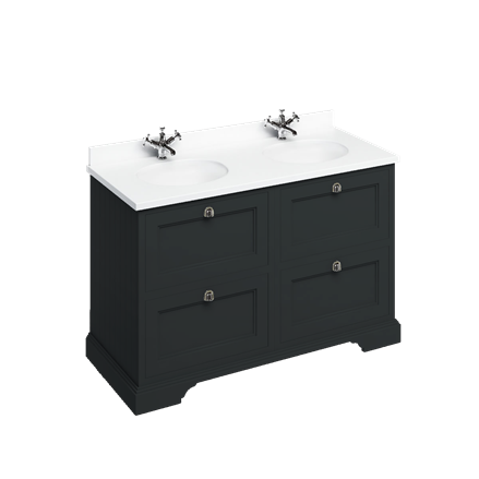 Freestanding 130 Unit with White Worktop, Drawers & 2 Integrated White Basins