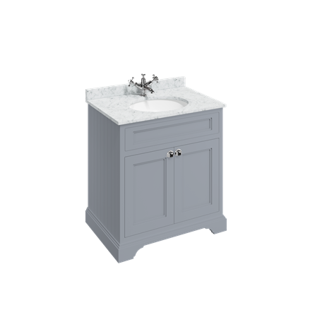 Freestanding 75 Unit with Carrara White Worktop, Doors and Integrated White Basin