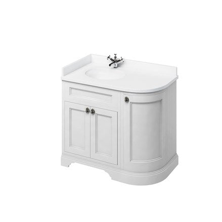Freestanding 100 LH Curved Corner Unit with White Worktop and Integrated White Basin
