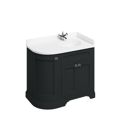 Freestanding 100 RH Curved Corner Unit with White Worktop and Integrated White Basin