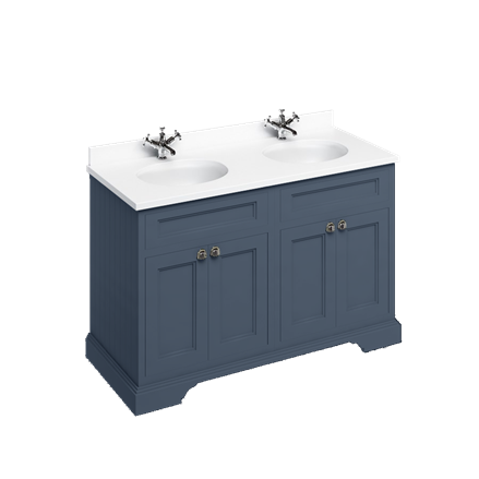 Freestanding 130 Unit with White Worktop, Doors & 2 Integrated White Basins