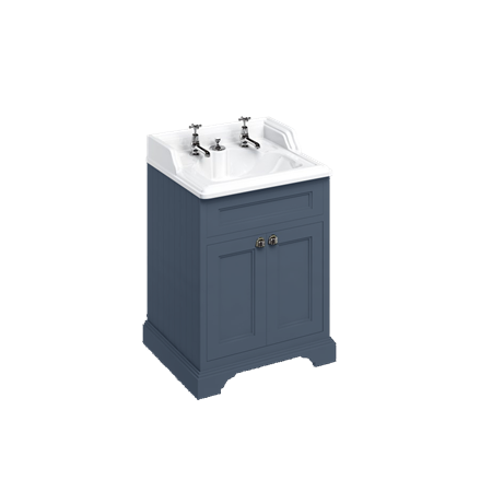 Freestanding 65 Vanity Unit with Doors & Classic Invisible Overflow Basin 2 Tap Holes