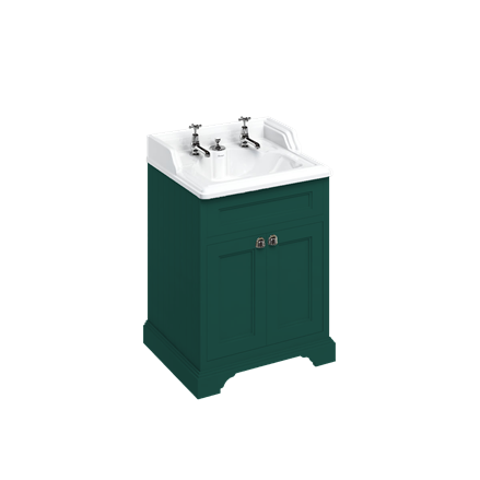Freestanding 65 Vanity Unit with Doors & Classic Invisible Overflow Basin 2 Tap Holes
