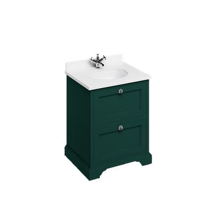 Freestanding 65 Unit with White Worktop, 2 Drawers and Integrated White Basin