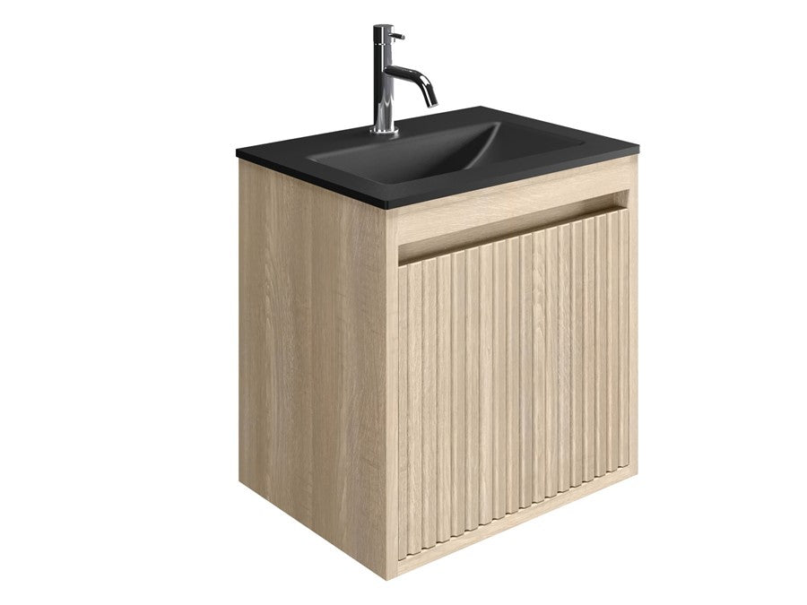 Flute 470 Wall Hung Drawer Unit with Midnight Black Glass Basin