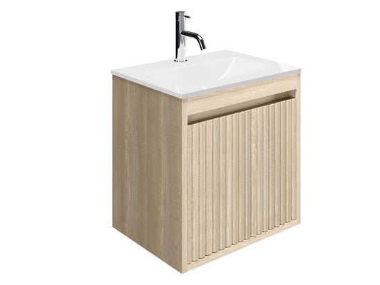 Flute 470 Wall Hung drawer Unit with Ice White Glass Basin