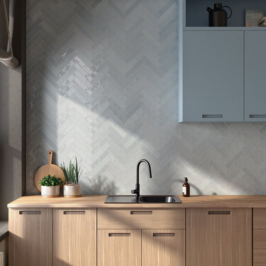 Domingo Cielo Glossy Porcelain Brick Tile 50x250mm