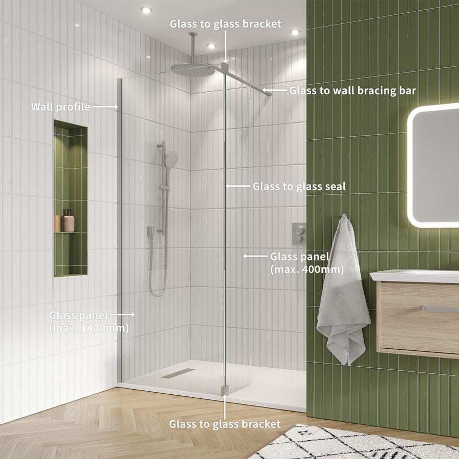 Gallery 10 Recess with Fixed Deflector - Fixed 300mm Deflector Glass, Brushed Brass